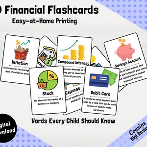 40 tarjetas didácticas de educación financiera para imprimir, educación financiera para niños, niños de primaria, secundaria, descarga digital, Montessori
