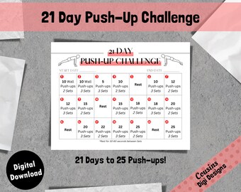 21 Day Push-Up Challenge, Fitness Challenge Print, Printable at Home, Digital Download