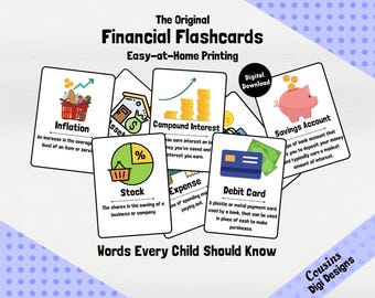40 Printable Financial Education Flashcards, Financial Literacy for Kids, Elementary Middle Highschool Children, Digital Download,Montessori