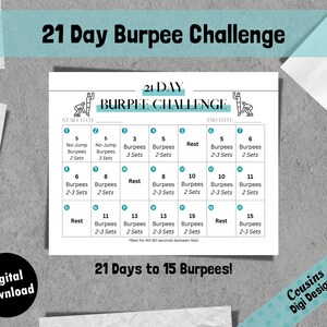21-dagars Burpee-utmaning, Fitnessutmaning, Utskriftbar hemma, Digital nedladdning