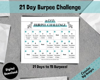 21 Day Burpee Challenge, Fitness Challenge Print, Printable at Home, Digital Download
