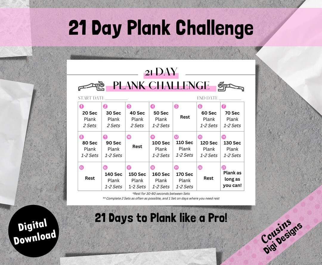 21 Day Plank Challenge, Fitness Challenge Print, Printable at Home ...