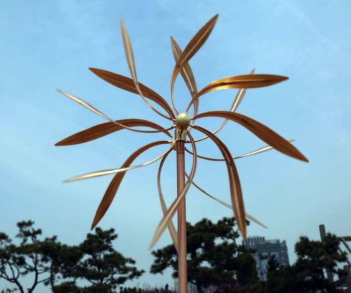 Handmade Full Copper Windmills Artistic Large Wind Sculptures Double