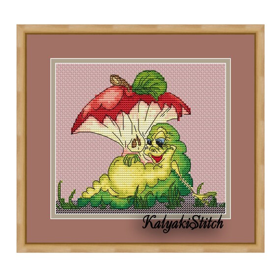 Worm in Apple Cross Stitch Pattern