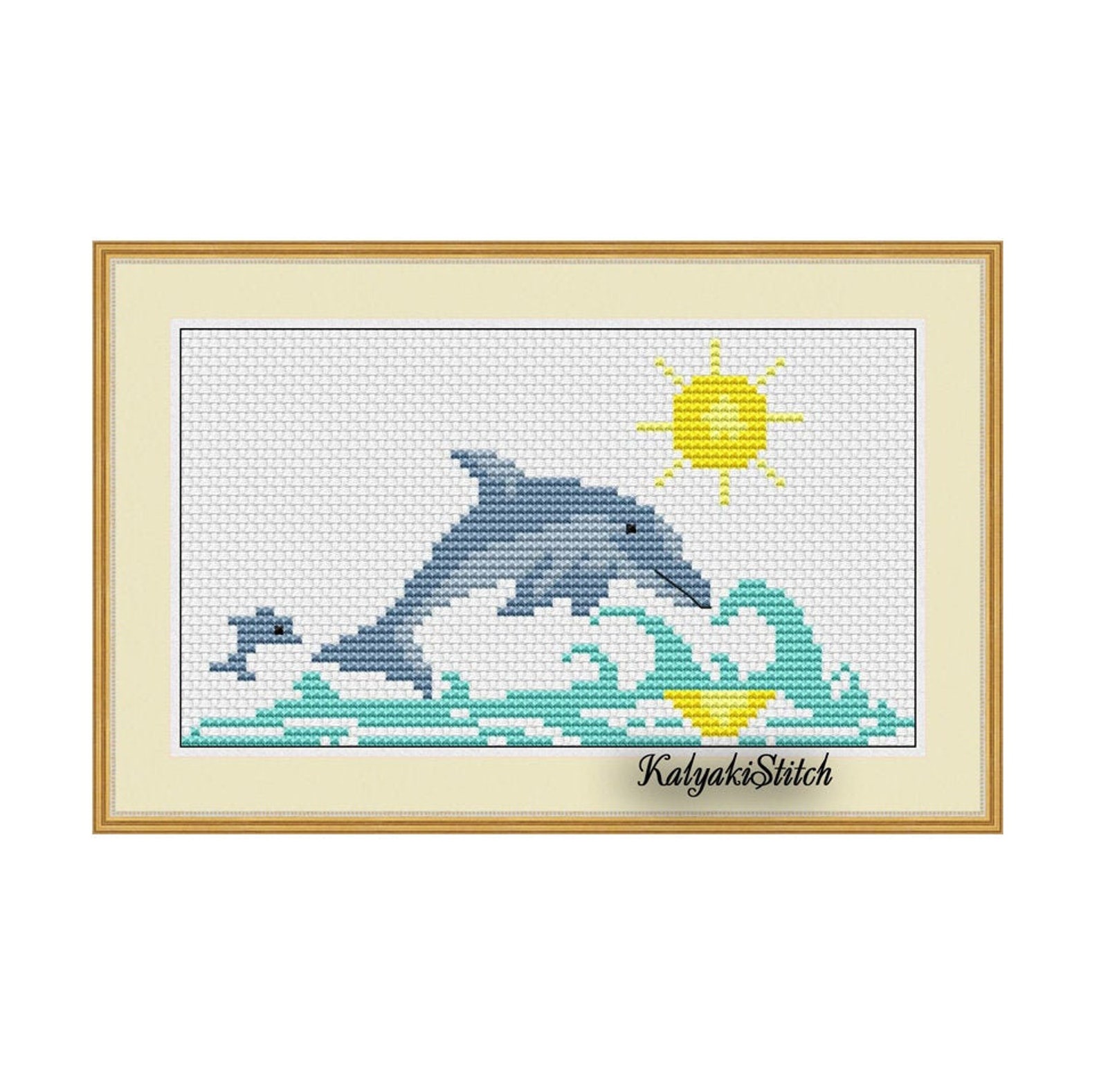 Cross stitch pattern dolphin Counted easy small pdf chart | Etsy