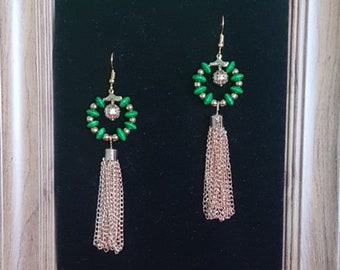 Boucles d'oreilles ethnique et chic,  pendantes, vertes - bijoux femme