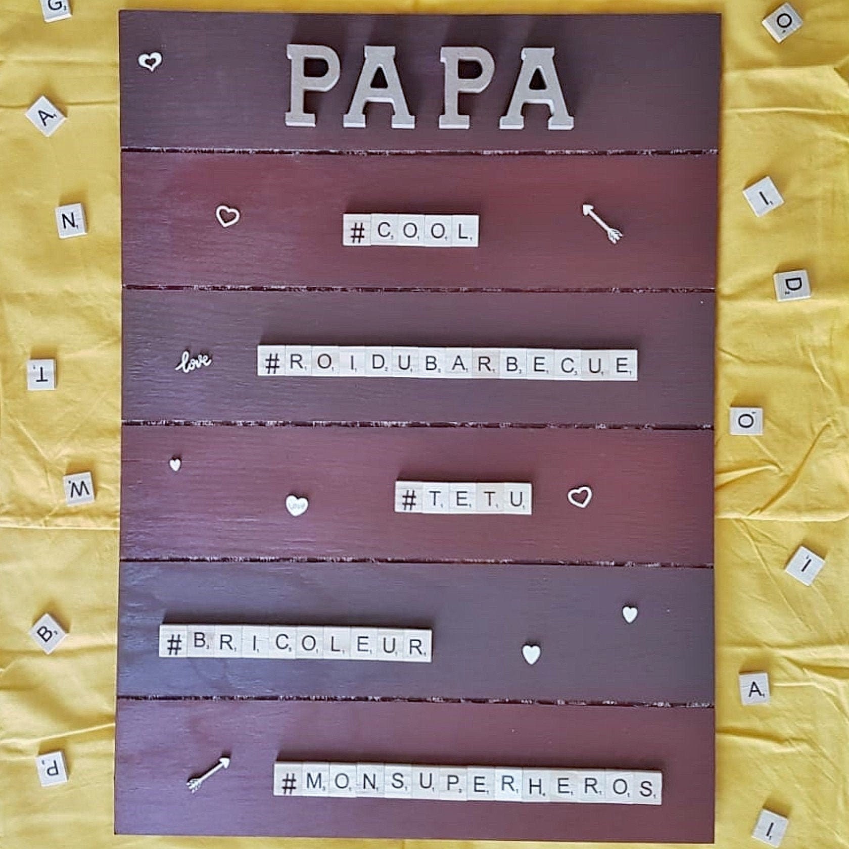 Panneau Personnalisable, Bois, Déco Murale - Hashtag Personnalisables Cadeau Fête Des Pères, Mères, 