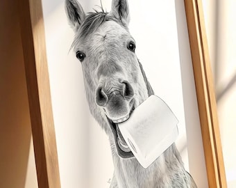 Funny Horse Toilet Paper Bathroom Art Print (Digital Download