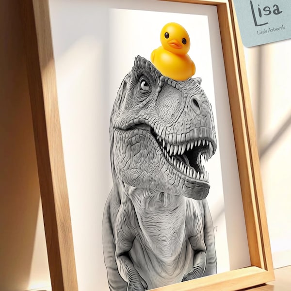bathroom art dinosaur decor, t-rex, Toilet Humor, Kids Bathroom, Animal Art, dinosaur, bathroom wall art, bathroom decor, rubber duck