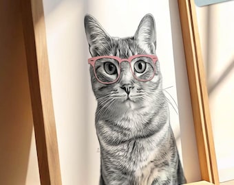 cat with glasses, animal prints, hipster animal, printable wall art, animal wall art, animal art print, cat print, animal nursery print,