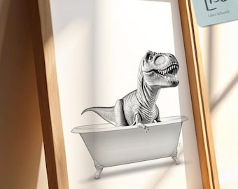 T-Rex dinosaur in the bathtub bathroom decoration (digital download)