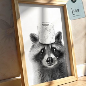Badezimmer Kunst, Waschbär, Toilettenpapier, Badezimmer Wand Kunst, Badezimmer Kinder Kunst, Badezimmer Dekor, Badezimmer Wand Dekor, Tierkunst, WC