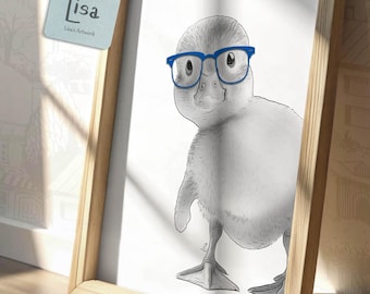 Duck with Glasses Art Print, Farm Animal Wall Decor (Digital Download)