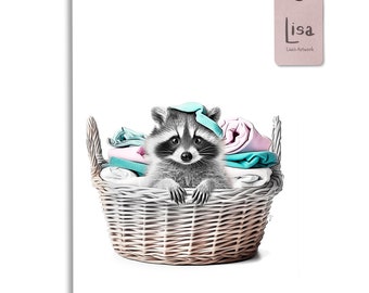 Printable Wall Art featuring Cute Raccoon in Laundry Basket - Fun Decor for Laundry Room / wall decor, laundry room art, laundry room decor