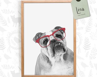 Englische Bulldogge, Hundekunst, Hundeportrait, Hundeliebhaber Geschenk, Printables, digitaler Download, Wanddekor, Wandkunst, Kinderzimmerdekor