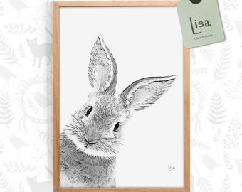 bunny, woodland animals, woodland nursery, animals, animal art, woodland decor, animal, black and white, nursery art, printable art