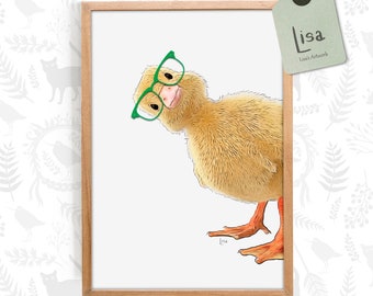 duck, farm animal prints, animal with glasses, animal art print, printable wall art, wall art, wall decor