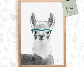 llama print, farm animal prints, animal with glasses, home decor wall art, animal art print, printable wall art, llama