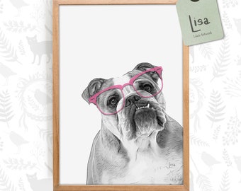 Englische Bulldogge, Hundekunst, Hundeportrait, Hundeliebhaber Geschenk, Hundemalerei, Hundedruck, Wandkunst, Tierkunst, Hundemama