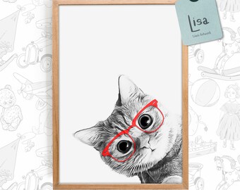 Cat Wearing Glasses Etsy Cat Wearing Glasses Etsy