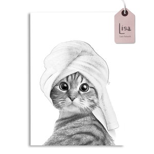 Arte de baño, gato, regalo para amantes de los gatos, humor sobre el baño, arte de pared para el baño, baño infantil, arte animal caprichoso, decoración del baño, bata de baño, toalla