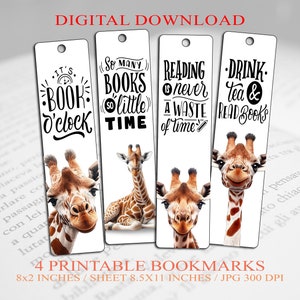 printable bookmarks, giraffe, gifts for readers, for kids, cute bookmarks, gift for women, unique bookmarks, gifts for teachers