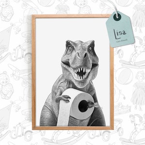 arte per il bagno, t-rex, dinosauro, decorazioni con dinosauri, carta igienica, arte murale per il bagno, arte per bambini in bagno, decorazioni per il bagno, decorazioni per le pareti del bagno