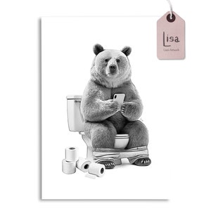 bathroom art, bear wall art, bathroom wall art, bathroom kids art, bathroom decor, bathroom wall decor, animal art, toilet, phone