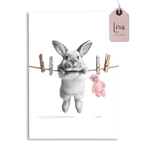 Adorable Bunny Balancing on Clothesline - Laundry Room Printable Wall Art / wall decor, laundry room art, laundry room decor
