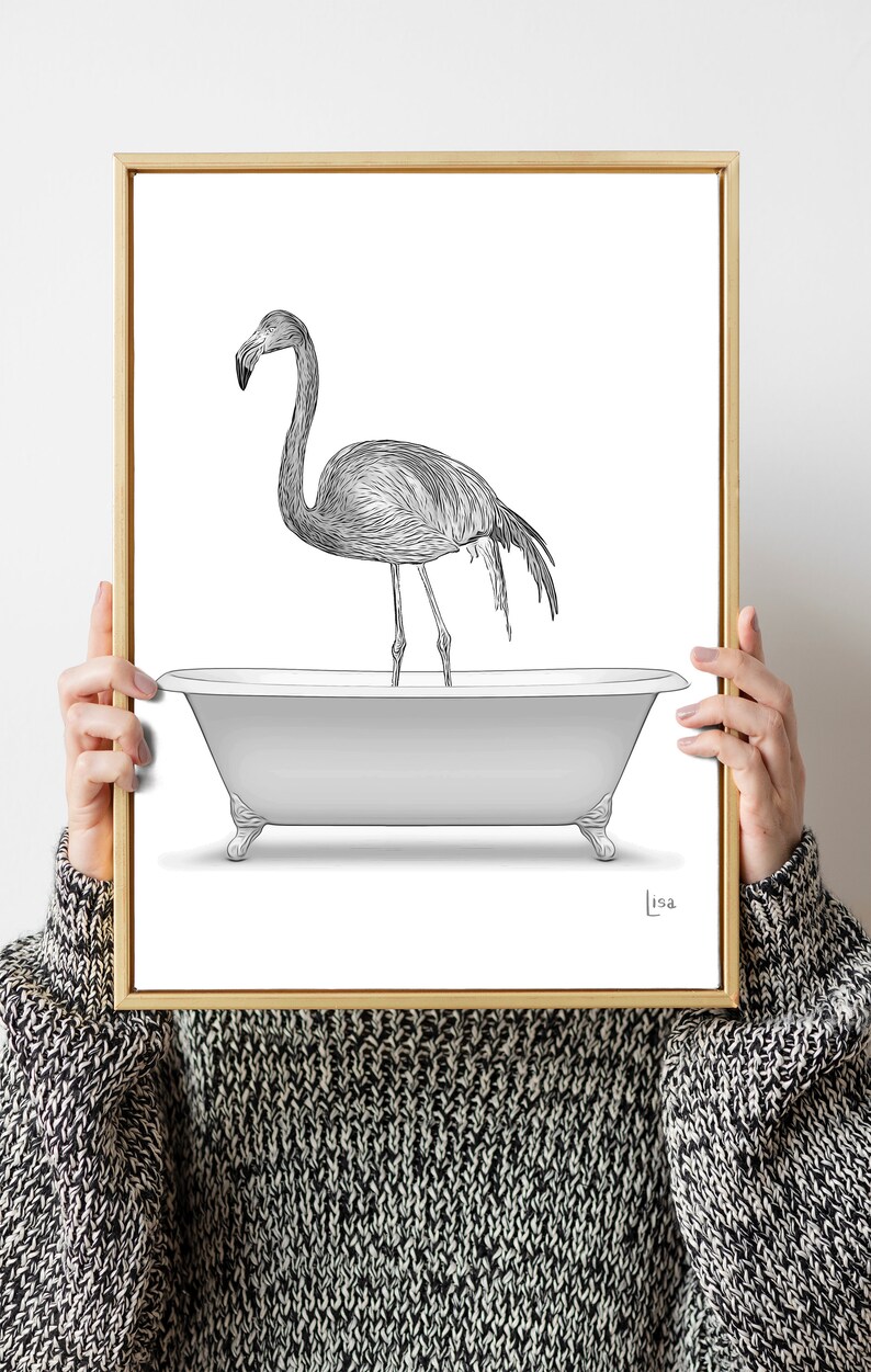 Flamingo Bathroom Art Bathroom Wall Art Bathroom Kids Art Etsy