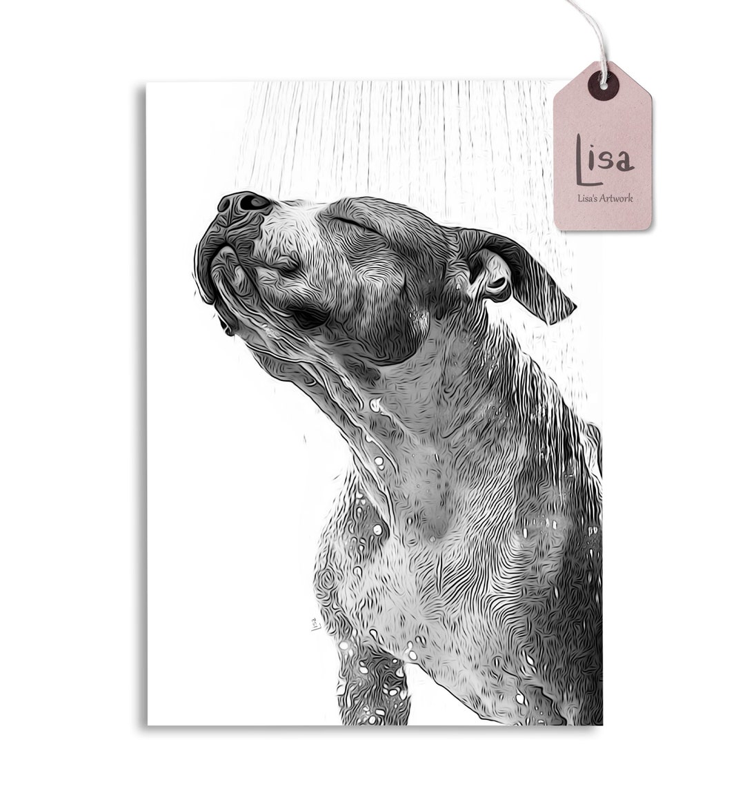 Pit Bull Taking a Shower, Funny Bathroom Art, Bathroom Wall Art, Bathroom Kids Art, Bathroom Decor, Bathroom Wall Decor, Animal Art - Etsy UK
