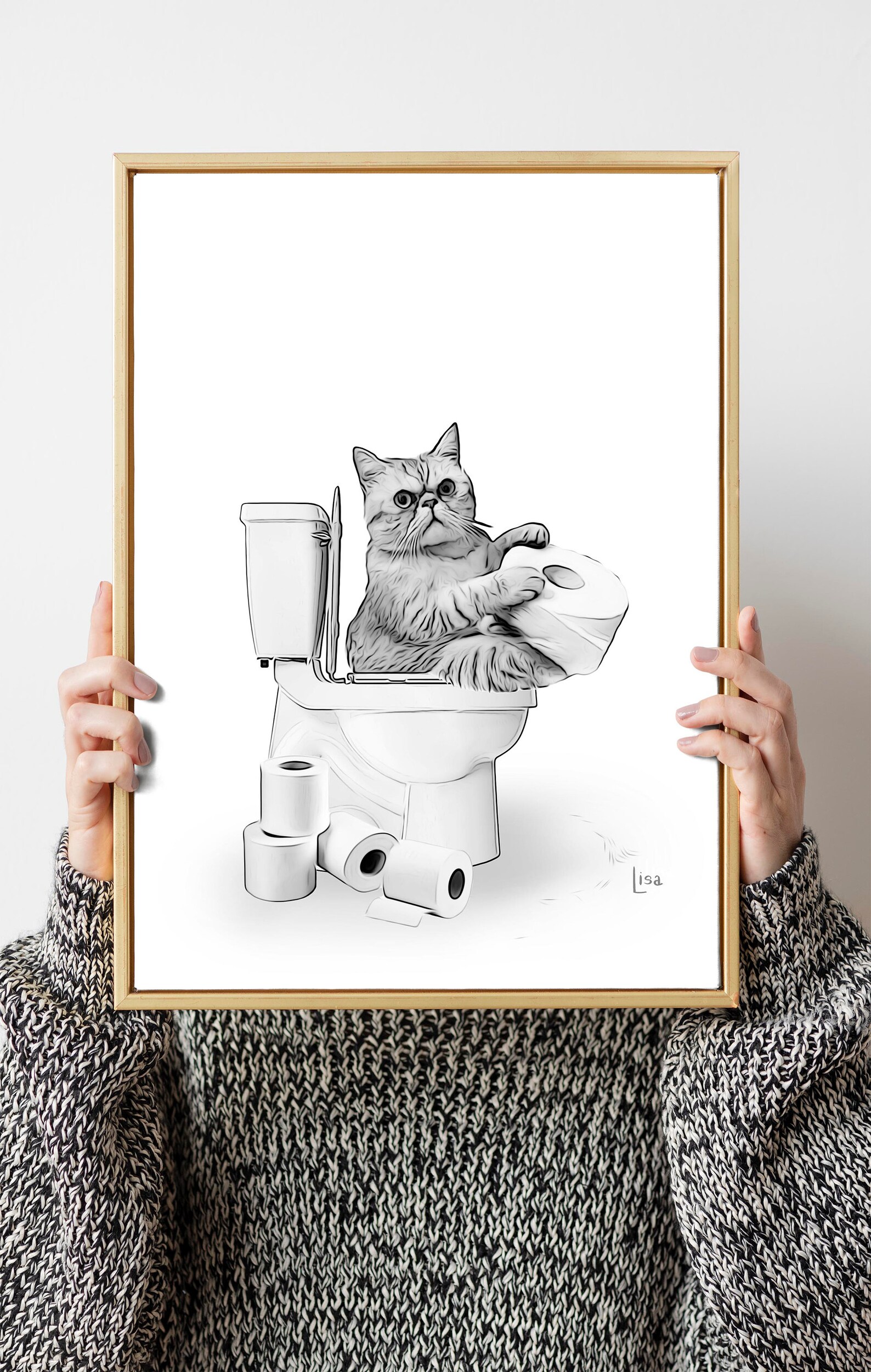 Bathroom Art Cat Print Cat Art Print Bathroom Wall Art | Etsy