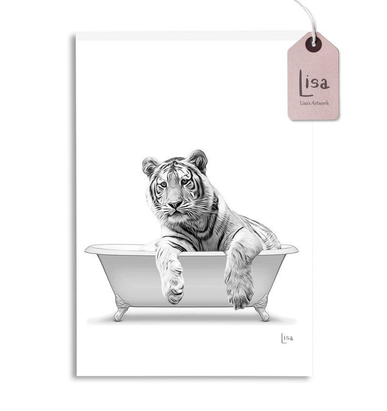 bathroom art, tiger wall art, bathroom wall art, bathroom kids art, bathroom decor, bathroom wall decor, animal art, nursery wall art image 1