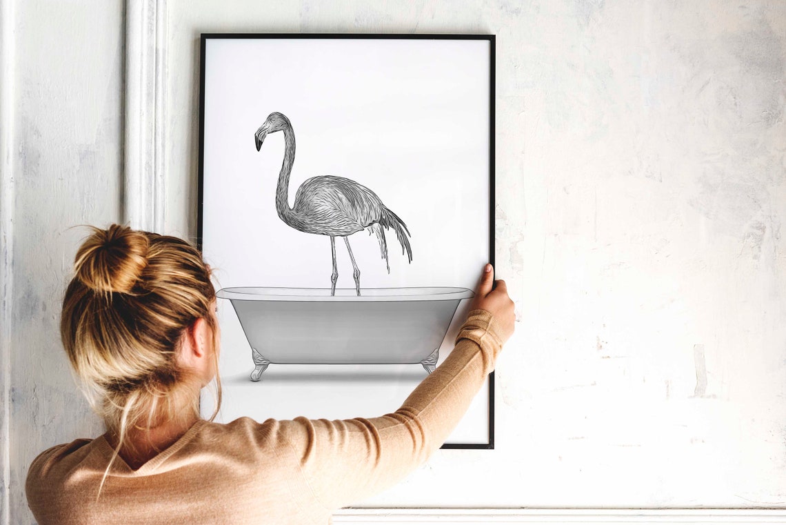 Flamingo Bathroom Art Bathroom Wall Art Bathroom Kids Art | Etsy