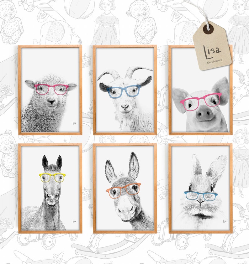 Farm Animal Art Gallery Wall Set Nursery Wall Art Nursery Etsy