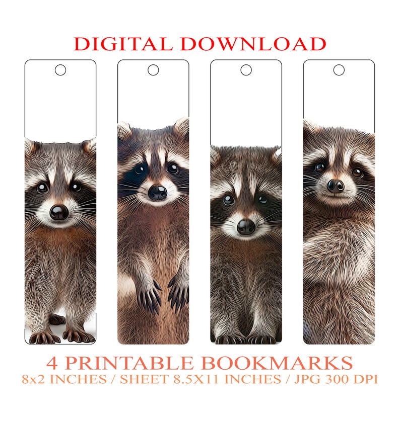 Printable Bookmarks, Raccoon, Gifts for Readers, for Kids, Cute ...