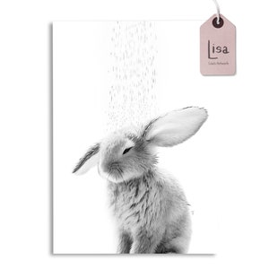 bunny taking a shower, funny bathroom art, bathroom wall art, bathroom kids art, bathroom decor, bathroom wall decor, animal art