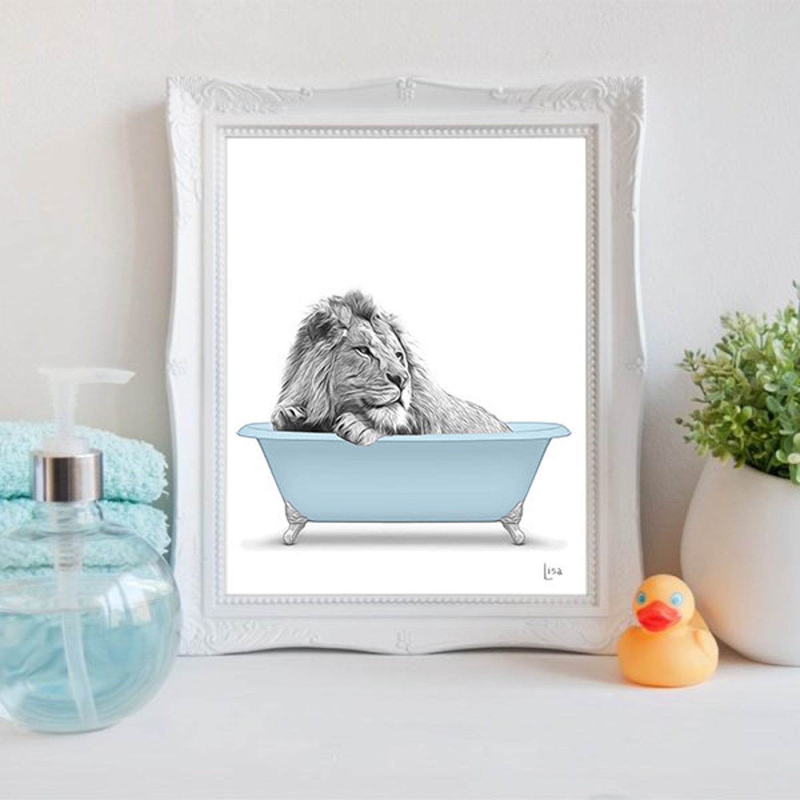 Bathroom Art Lion Wall Art Bathroom Wall Art Bathroom Kids Etsy