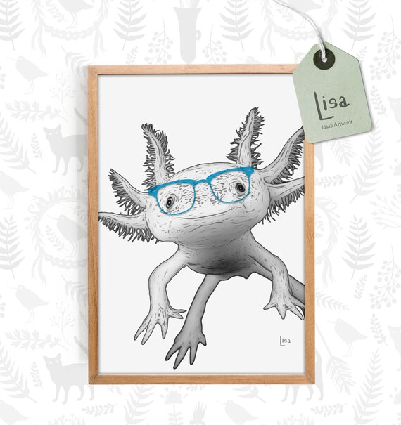 Axolotl Salamander Animal With Glasses Cute Axolotl Etsy Axolotl Salamander Animal With Glasses Cute Axolotl Etsy
