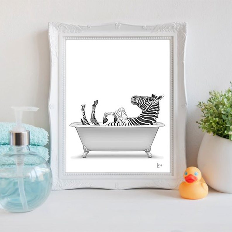 Bathroom Art Zebra Print Zebra Art Bathroom Wall Art Etsy