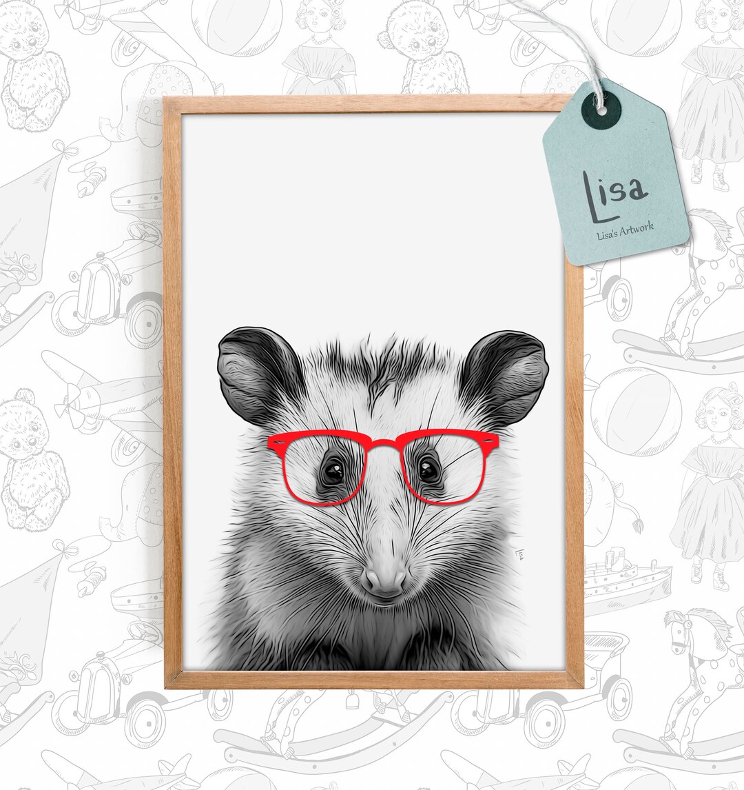 Opossum, Printable Art, Wall Art Printable, Modern Art Print, Animal ...