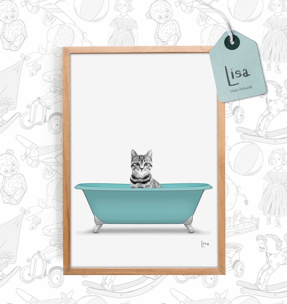 Bathroom Art Cat Print Cat in the Tub Cat Art Print Bathroom Wall Art Bathroom Kids Art Bathroom Decor Bathroom Wall Decor Posters Etsy UK