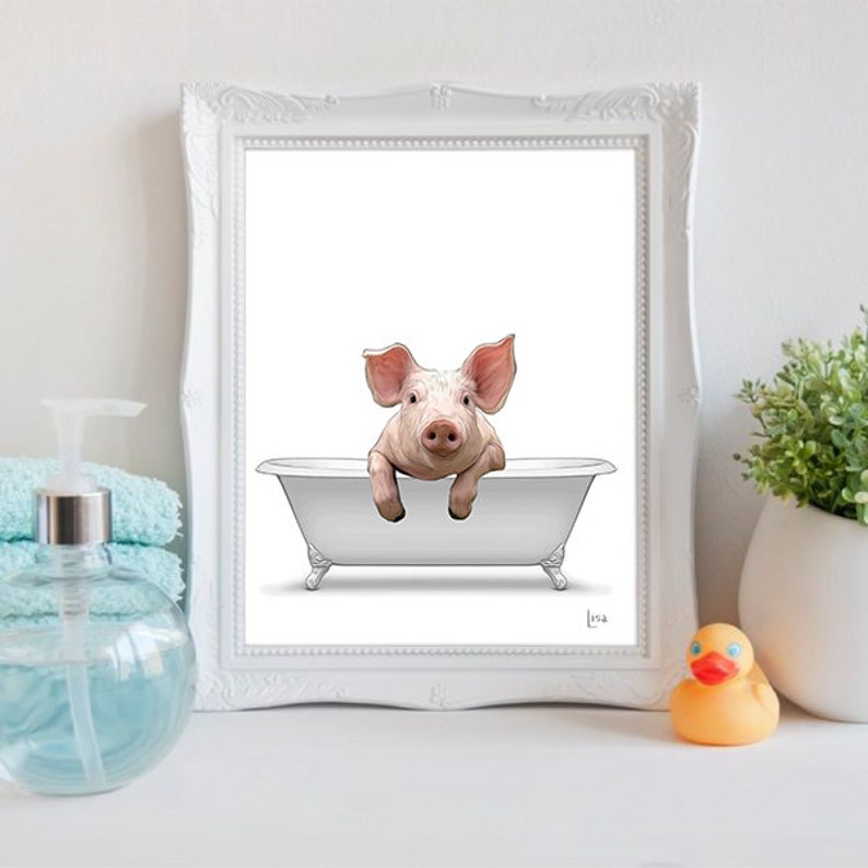 Bathroom Art Pig Art Bathroom Wall Art Bathroom Kids Art Etsy