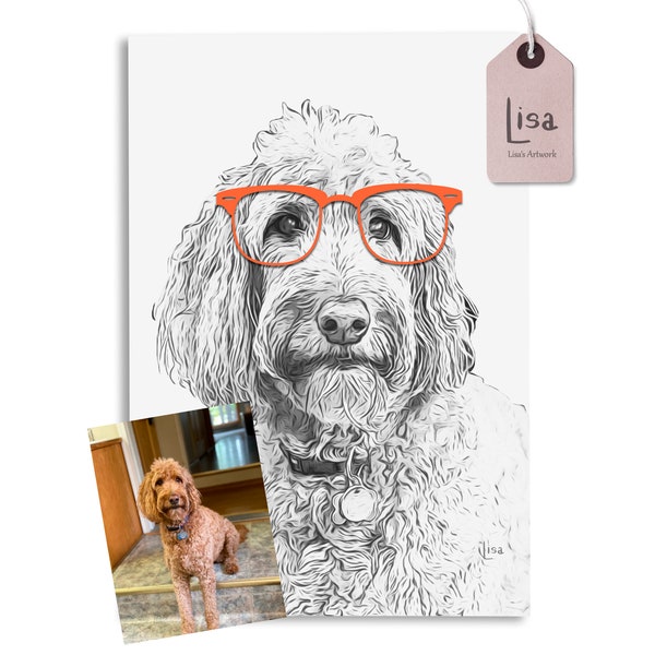 custom pet portrait from photo, custom illustration, pet drawing, pet memorial, personalized gifts, drawing from photo