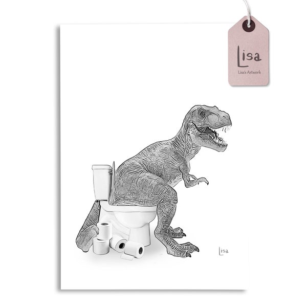 bathroom art, t-rex, dinosaur, dinosaur decor, bathroom wall art, bathroom kids art, bathroom decor, bathroom wall decor, toilet, funny gift