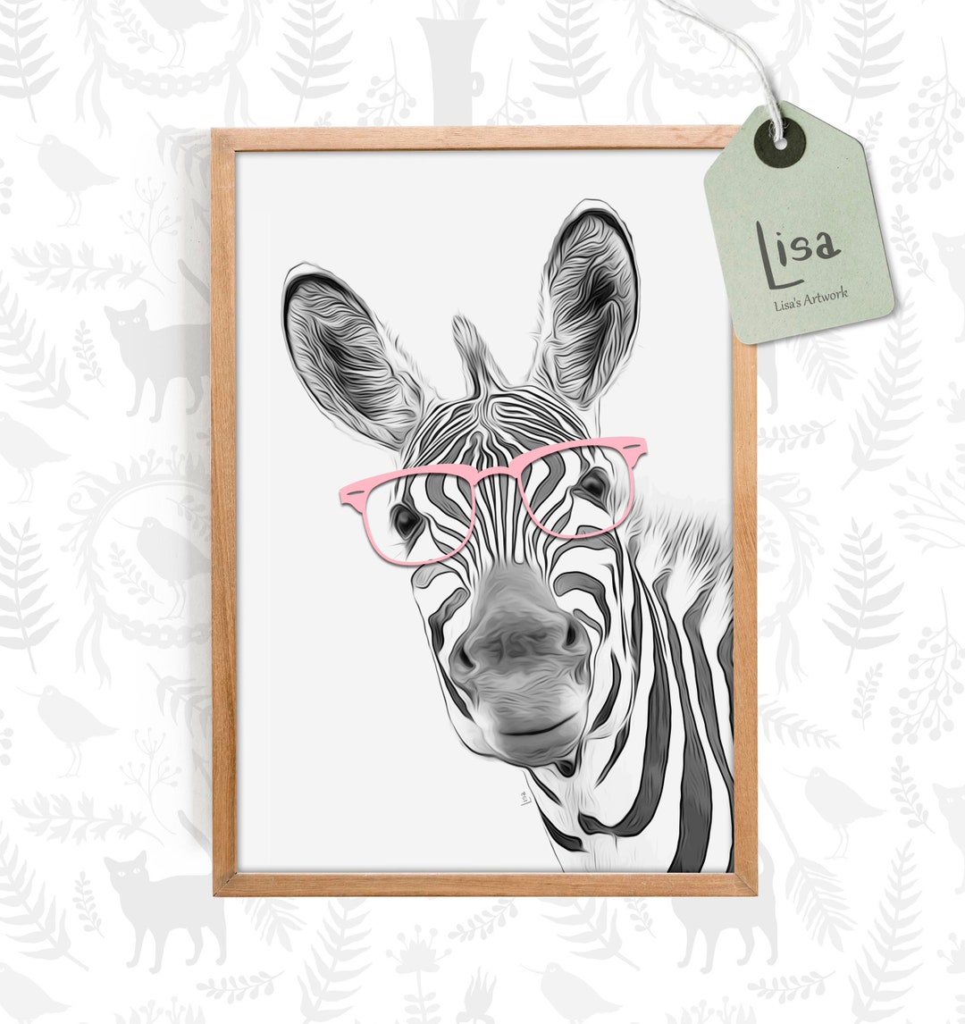 Zebra, Nursery Decor, Wall Decor, Animal With Glasses, Printable Poster