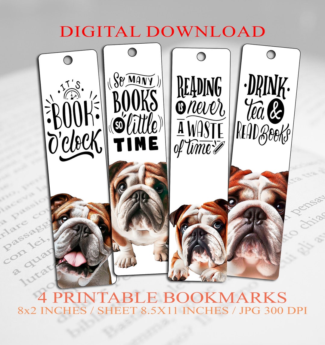 Printable Bookmarks, English Bulldog, Gifts for Readers, for Kids, Cute ...