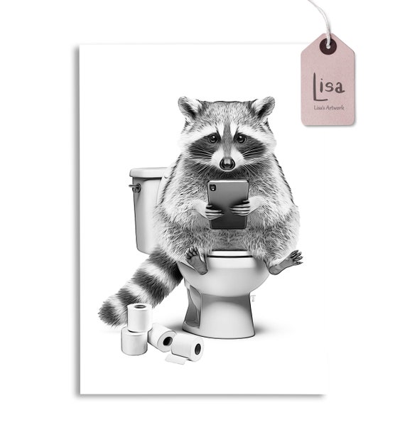 Bathroom Art, Raccoon, Bathroom Wall Art, Bathroom Kids Art, Bathroom  Decor, Bathroom Wall Decor, Animal Art, Toilet, Phone - Etsy