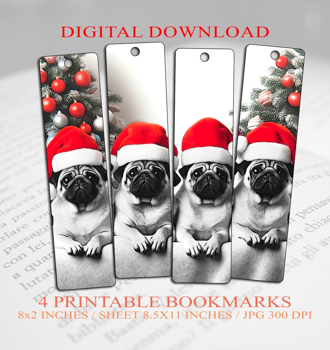 Christmas Bookmarks Printable Bookmarks Pug Dog Gifts for - Etsy