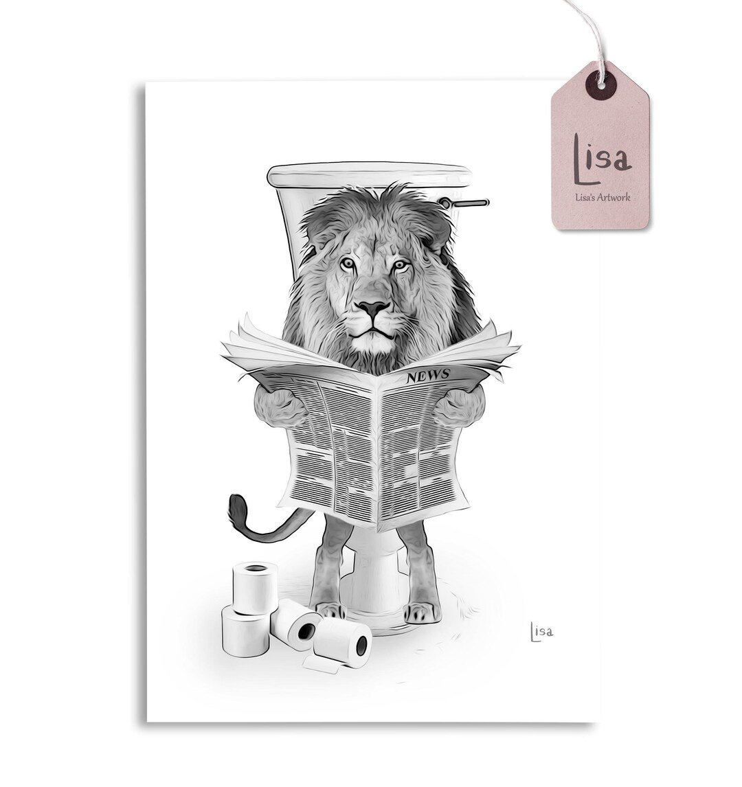 Bathroom Art, Lion Wall Art, Bathroom Wall Art, Bathroom Kids Art ...